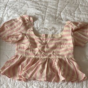 Zara Pink and Cream Puff Sleeve Crop Blouse (TRF Collection)